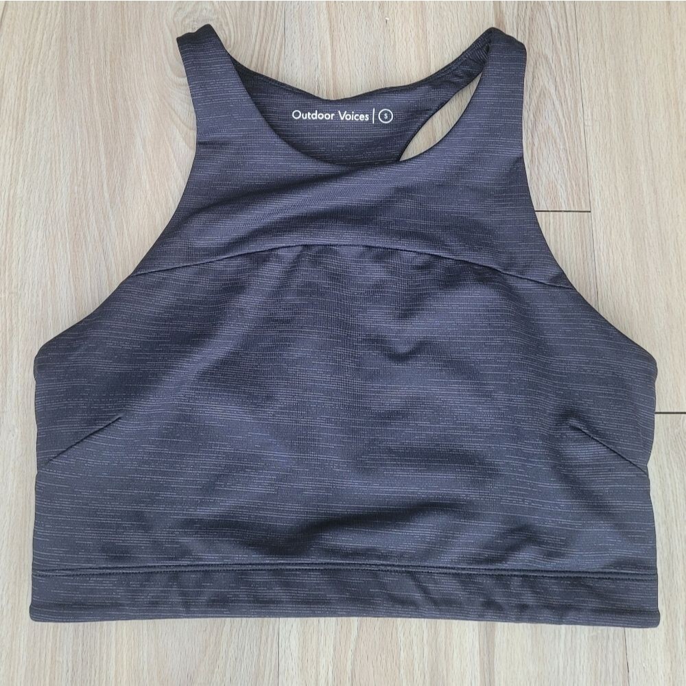 Outdoor Voices Black High Neck Moisture Wicking Sports Bra Small Crop Workout